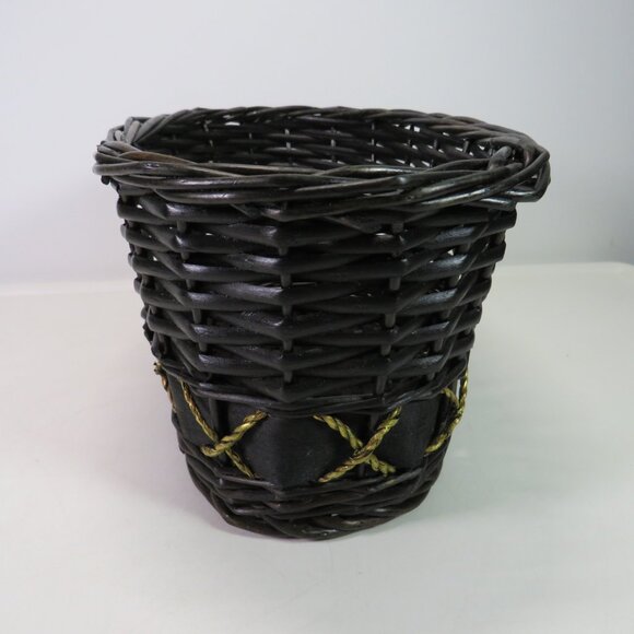 Black Wicker Oval Basket no handle no gloss gold rope x accent 10.5x6.5" wide - Picture 3 of 10
